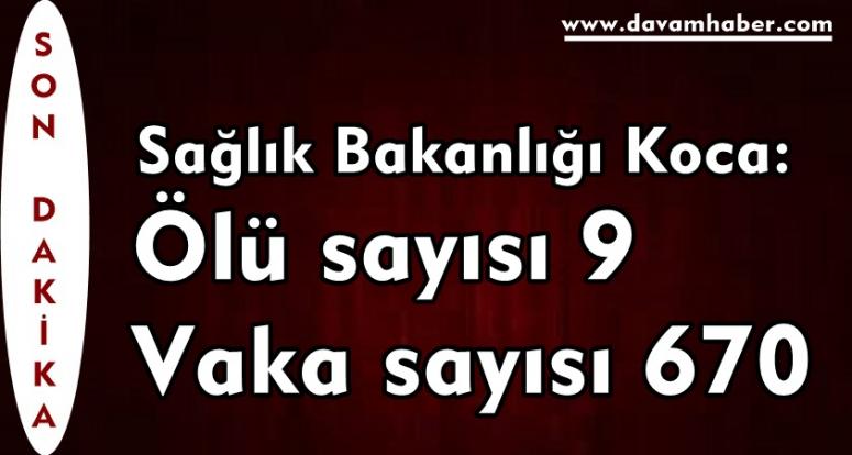 Sağlık Bakanlığı Koca: Ölü sayısı 9 Vaka sayısı 670