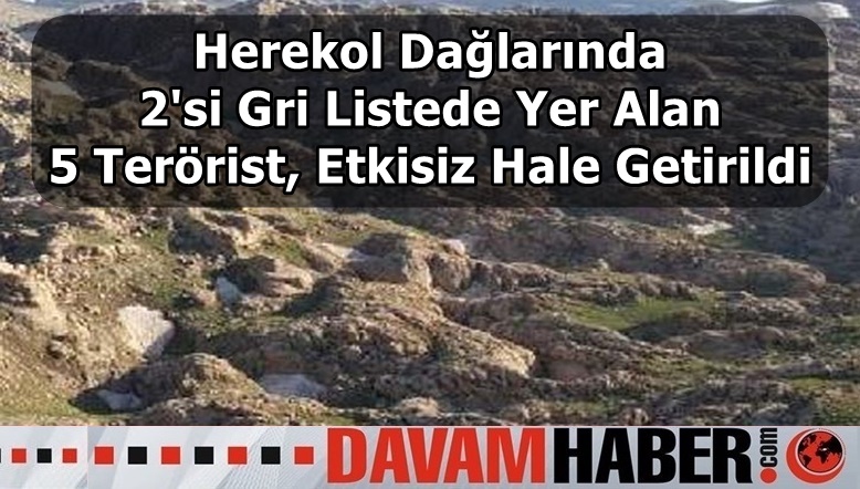 Herekol Dağlarında 2'si Gri Listede Yer Alan 5 Terörist, Etkisiz Hale Getirildi