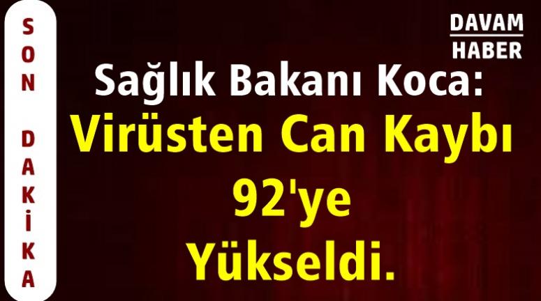 Sağlık Bakanı Koca: Virüsten Can Kaybı 92'ye Yükseldi.